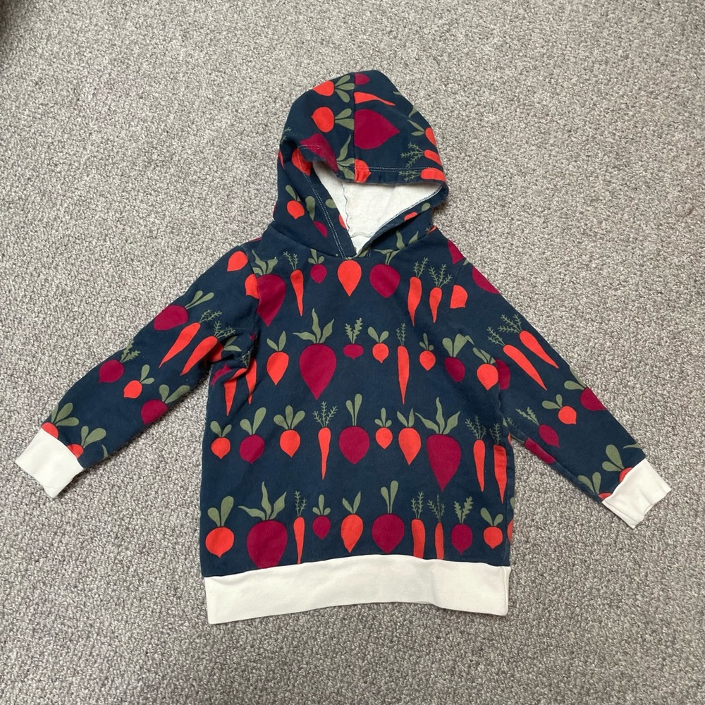 Winter Water Factory navy root vegetables sweatshirt hoodie, size 6